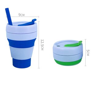 12oz Silicone Collapsible Reusable Mug With Straw